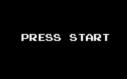 the words press start on a black background