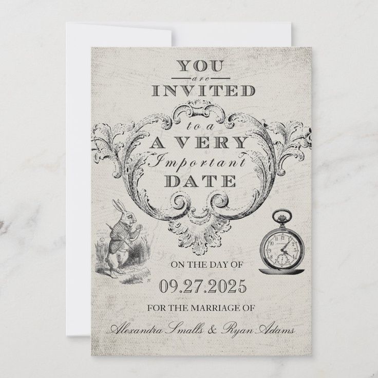 an old - fashioned wedding save the date card with a pocket watch and clock on it