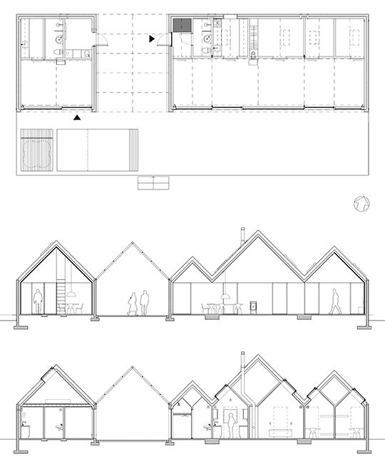 three diagrams showing different sections of the house