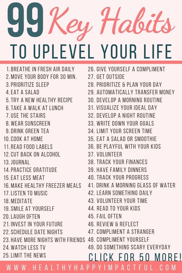 99 Habits to Change Your Life in 2020. Every day habits and daily routines to uplevel your life. Tips for how to be more healthy, happy, and impactful. Plus be incredibly successful and productive this year. Tiny, but good habits to start today to make all the difference! #goodhabits #lifechanginghabits #successful #healthyhabits #habitstobehappy List Of Habits, Tiny Habit, Life Changing Habits, Habits Of Successful People, Changing Habits, Healthy Routine, Healthy Smoothie, Self Care Activities, Daily Habits