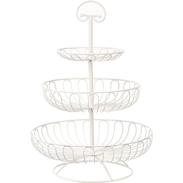 three tiered white metal basket holder