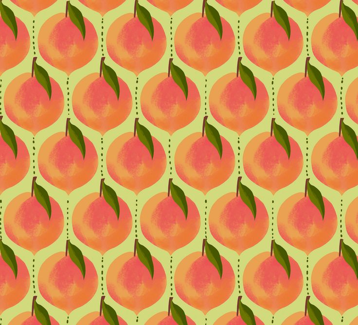 an orange and green background with peaches on the bottom right hand corner, which are almost identical to each other