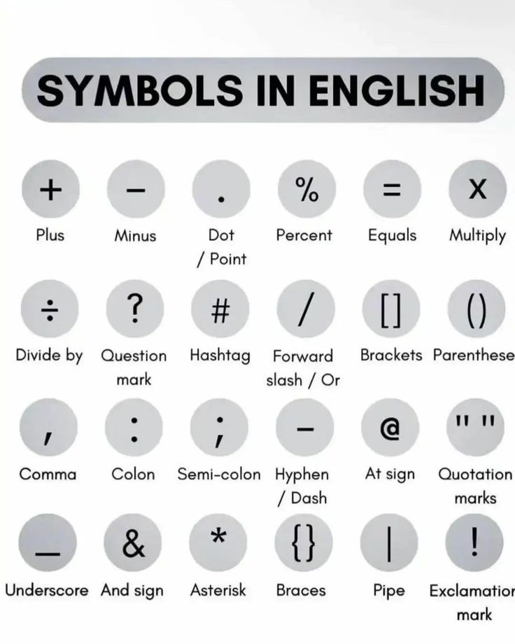 symbols in english are displayed on a white background