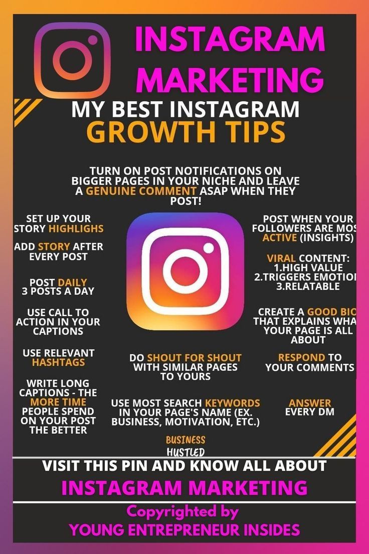 an instagram poster with the words instagram marketing growth tips