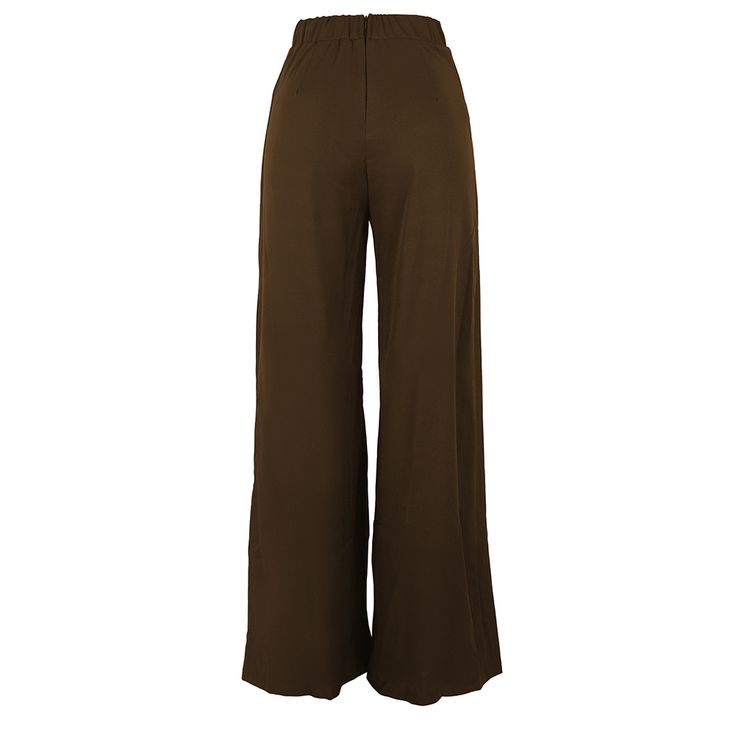 Coffee Back Zipper Casual Wide Leg Pants Brown Long Pants With Solid Color, Brown Long Pants, Brown Solid Color Work Pants, High Waist Brown Pants, Chic Brown Pants Solid Color, Chic Brown Solid Color Pants, High Waist Solid Brown Bottoms, Chic Brown Ankle-length Pants, Chic Ankle-length Brown Pants