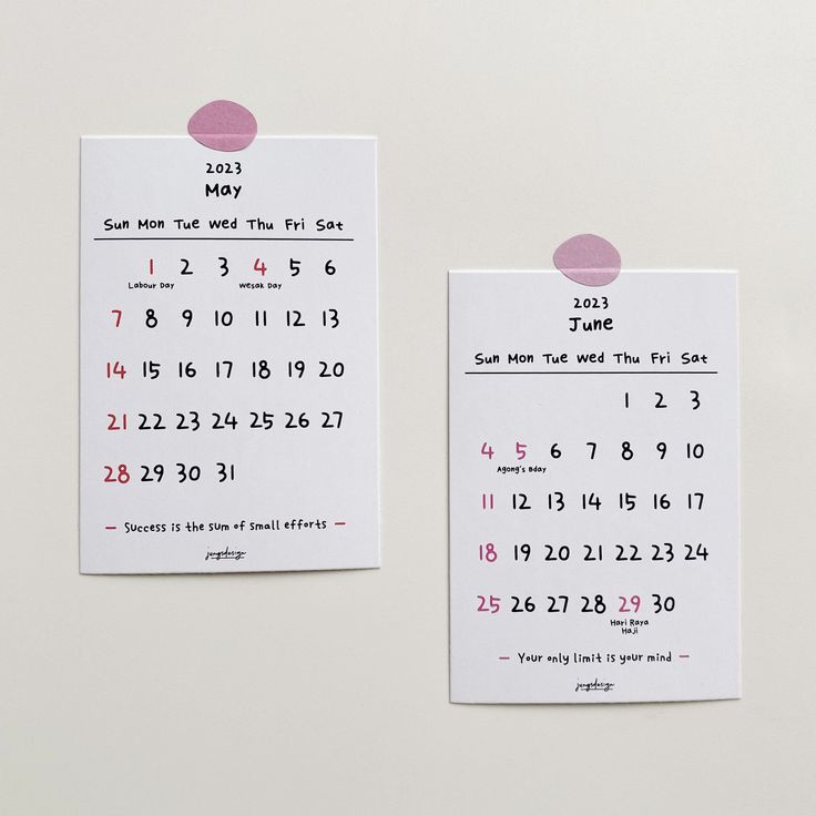 two calendars with pink polka dots on them