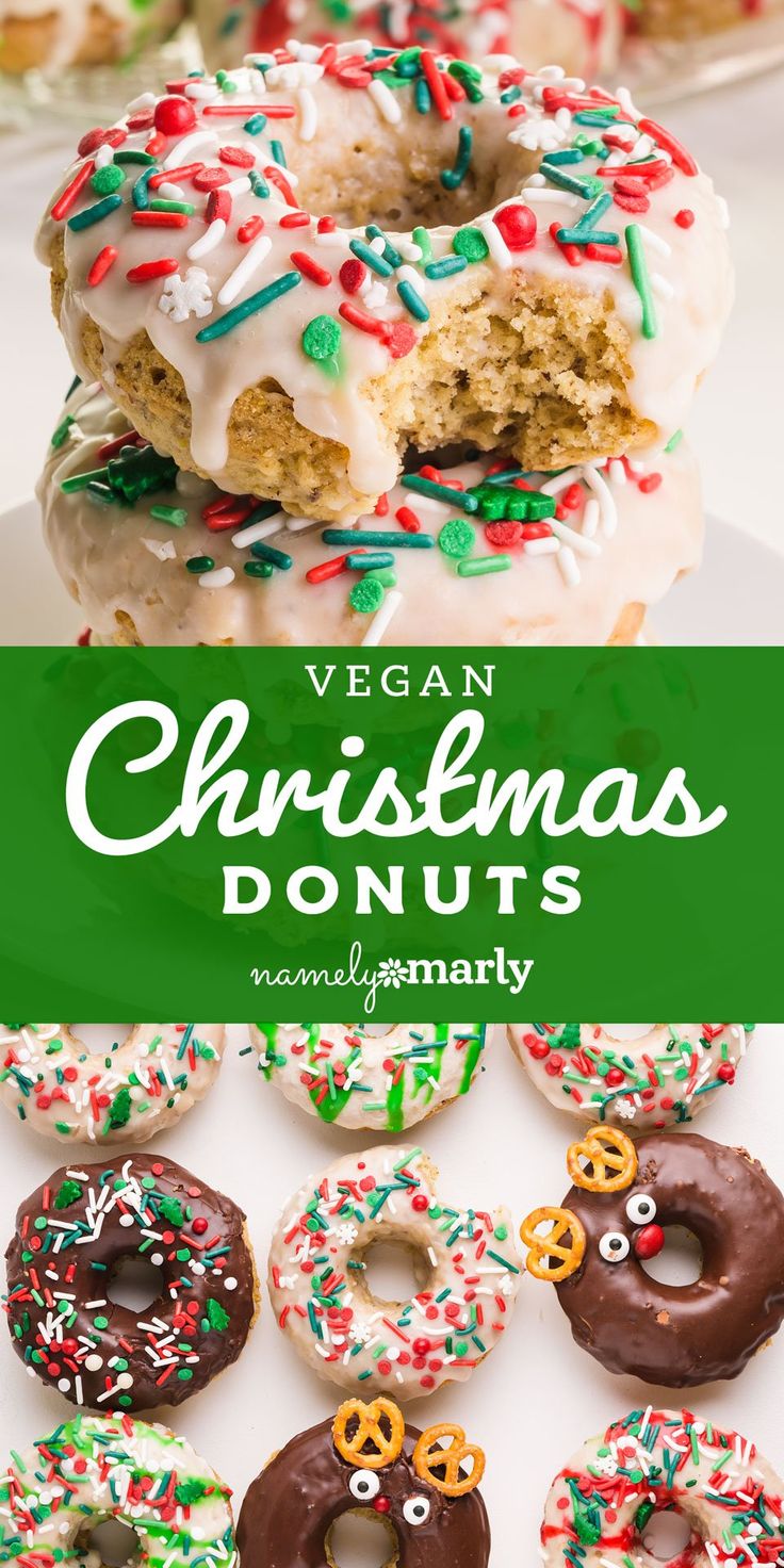 vegan christmas donuts with sprinkles and chocolate