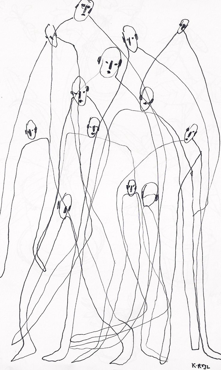 an image of a line drawing of three people standing in front of each other with their hands together