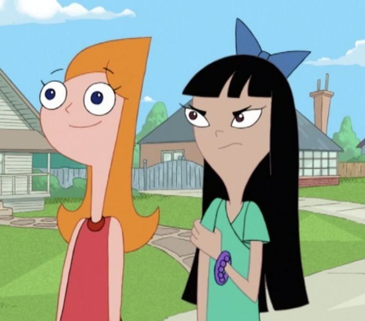 two cartoon characters are standing in front of a house and one is looking at the camera