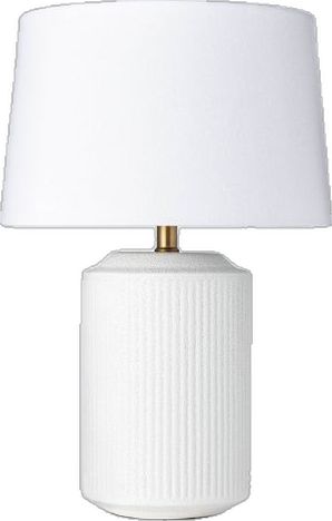 a white table lamp with a white shade