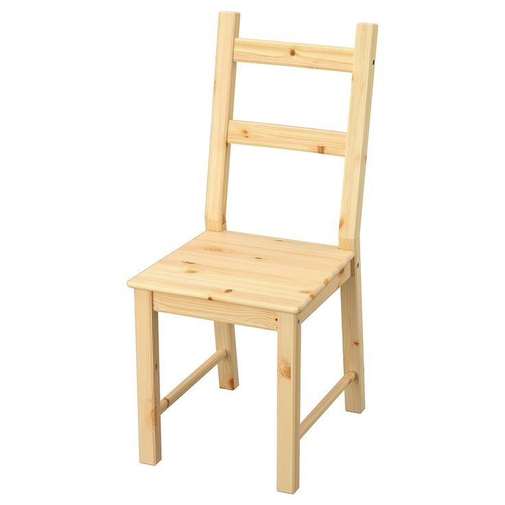 a wooden chair sitting up against a white background