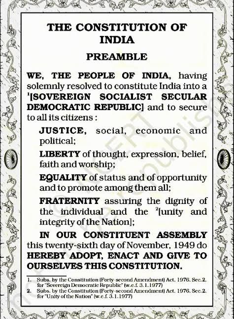 an old poster with some writing on it that says the institution of india preamble