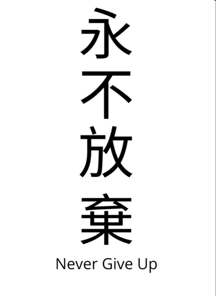 the words never give up written in chinese characters