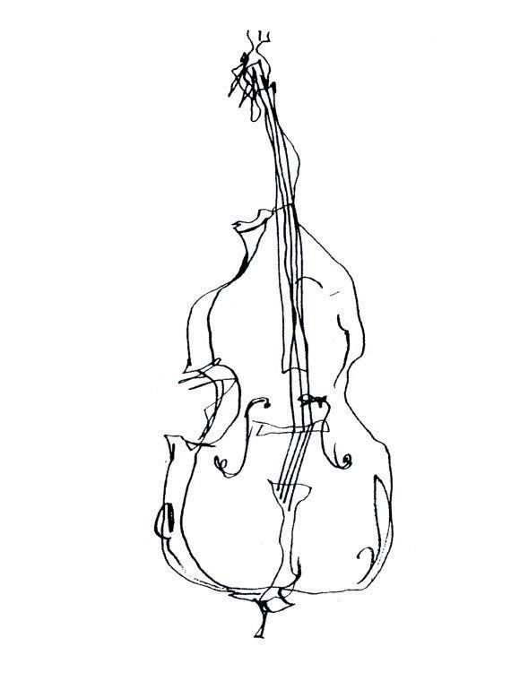 a black and white drawing of a cello