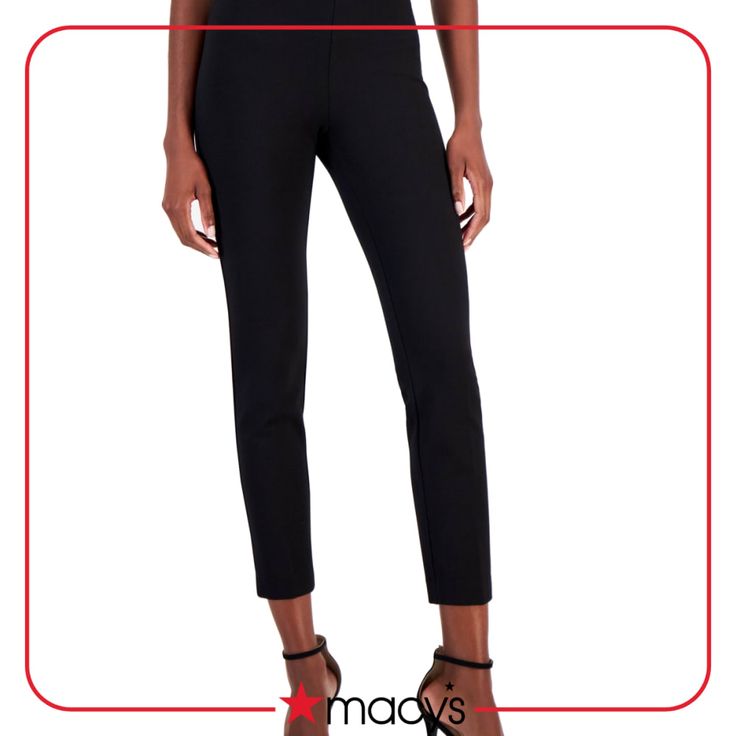 in stock Elegant Tapered Leg Leggings, Black Workwear Leggings With Elastic Waistband, Elegant Straight Leg Leggings, Elegant Straight Leg Business Casual Leggings, Elegant Business Casual Straight Leg Leggings, Elegant Straight Leg Leggings For Business Casual, Chic Leggings With Pockets, Elegant Ankle-length Leggings For Business Casual, Sleek Tapered Leg Spring Pants