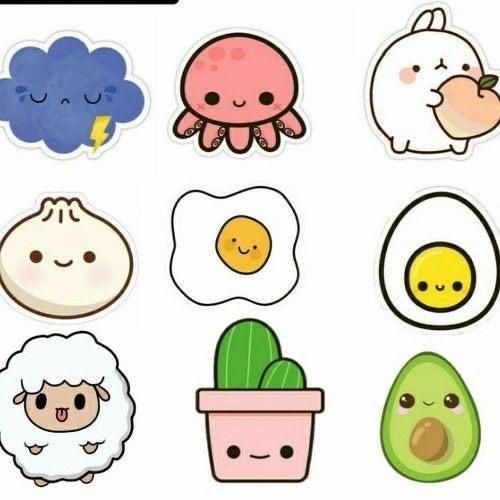 an assortment of stickers with animals and eggs