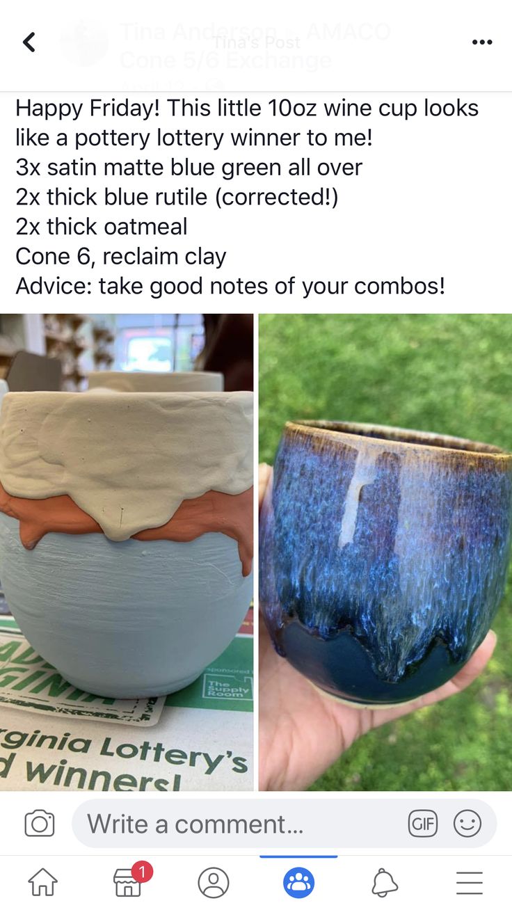 a hand holding a blue and white bowl