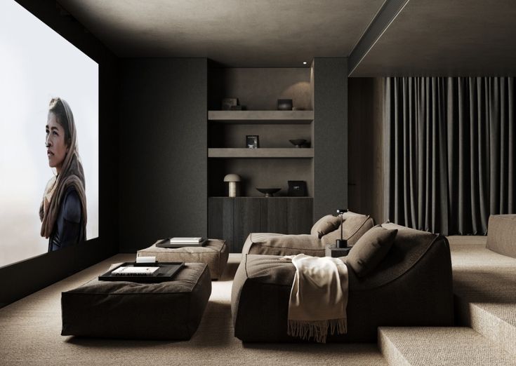 a living room filled with furniture and a flat screen tv mounted to the side of a wall