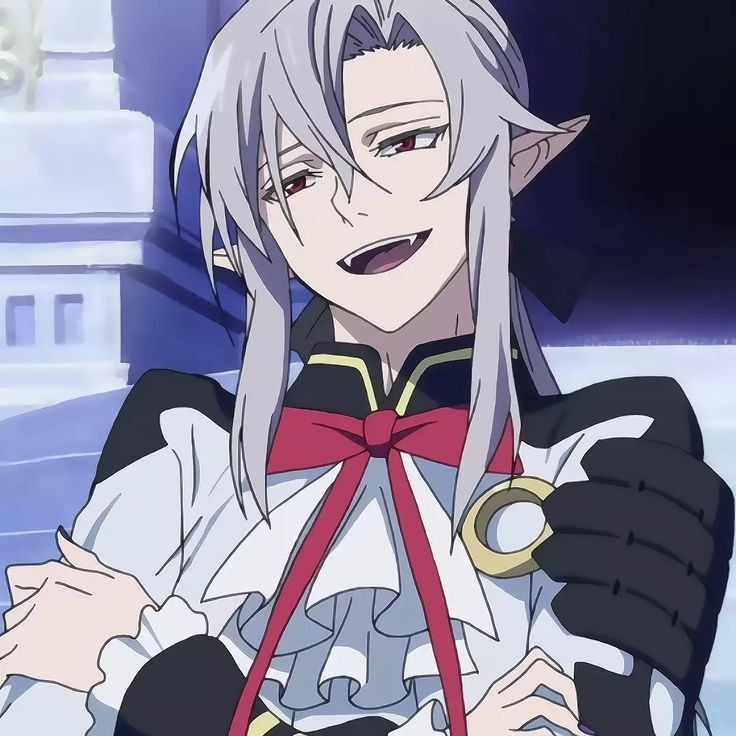 an anime character with long white hair wearing a bow tie