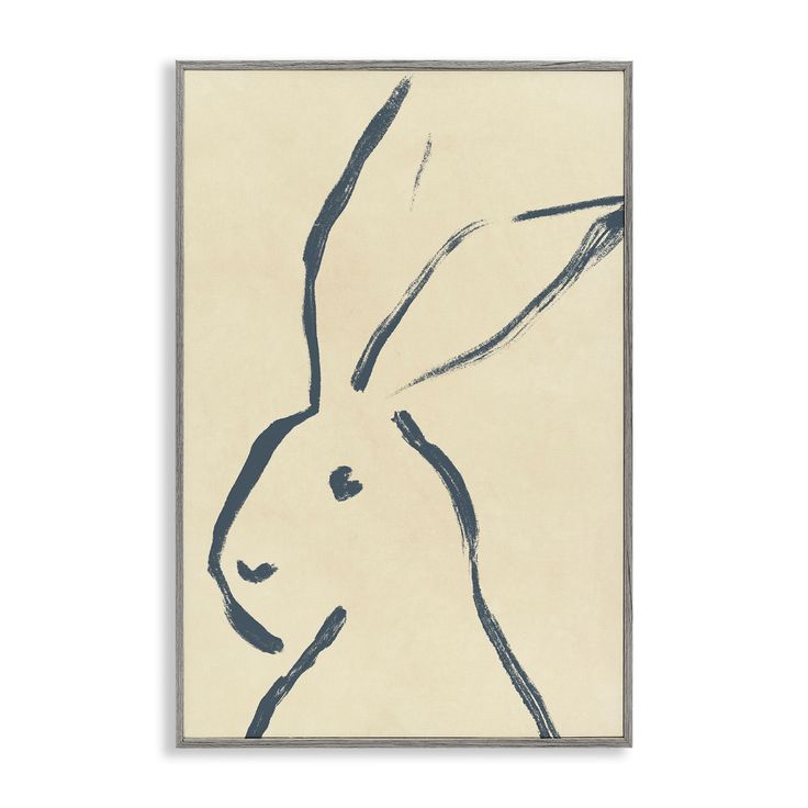 a drawing of a rabbit in blue and white on a beige background, with the outline of an animal's head