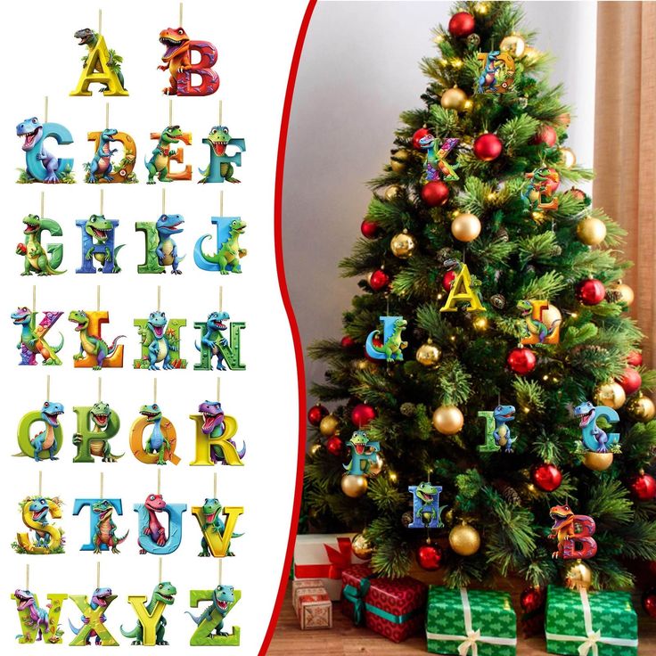 PRICES MAY VARY. Unique Dinosaur Design - These Dinosaur Christmas Ornaments are perfect for adding a playful touch to your holiday decor. The dinosaur christmas ornament and dinosaur ornaments for christmas tree designs are sure to delight both kids and adults alike. Personalized Letter Ornaments - Featuring a complete set of 26 letter christmas ornament, these letters christmas tree pendant are perfect for personalizing your tree. The letter ornaments for christmas tree allow you to spell out Dinosaur Christmas Decorations, Dinosaur Christmas Tree, Dinosaur Christmas Ornament, Dinosaur Ornament, Ornaments For Christmas Tree, Tree Display, Letter Ornaments, Ornaments For Christmas, Christmas Alphabet