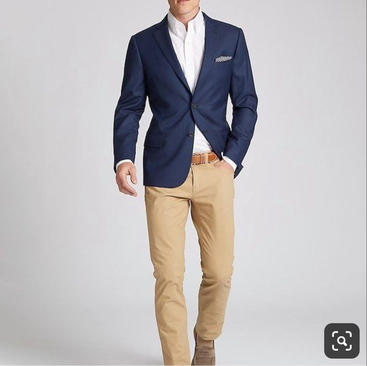 Casual Jacket Outfit, Blue Blazer Outfit Men, Navy Blazer Outfits, Blue Blazer Outfit, Khakis Outfit, Blazer Outfits Men, Smart Casual Menswear, Mens Business Casual Outfits, Pants Outfit Men