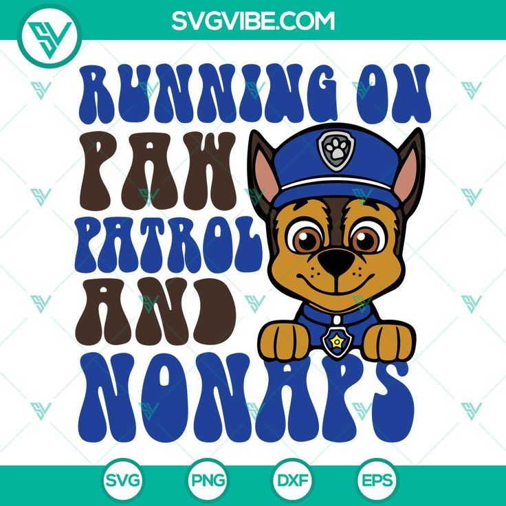 a cartoon dog with the words running on paw patrol and nooks