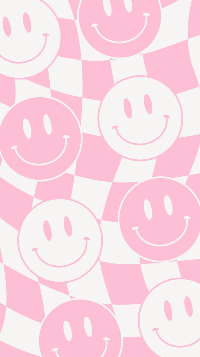 a pink and white checkered pattern with smiley faces