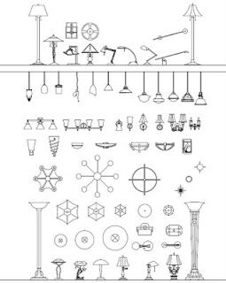 an architectural drawing shows the various types of lamps and fixtures in different shapes, sizes, and colors