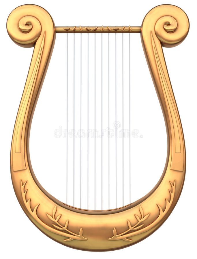 a golden harp on a white background with clipping for text or image in the center