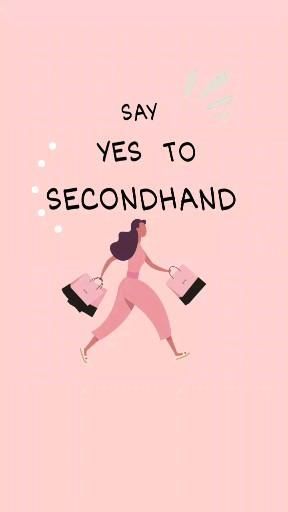 there is a woman that is running with bags in her hand and the words say, say yes to secondhand