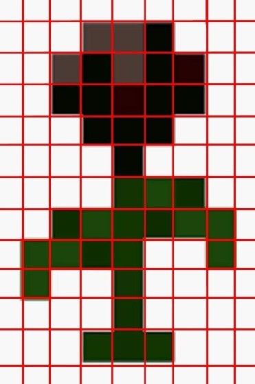 the cross is made up of squares in red, green and black colors on a white background