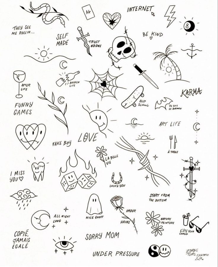 a bunch of different tattoos on a white paper