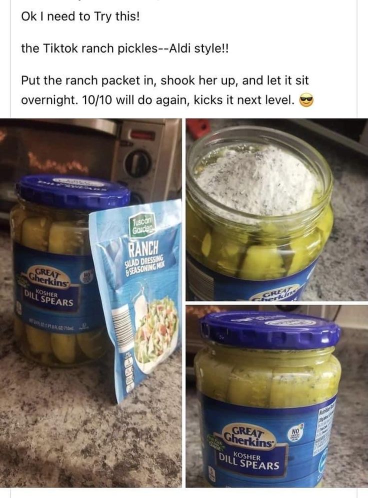 two pictures showing different types of pickles and the same type of food in each jar