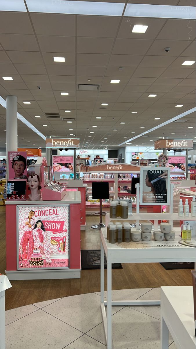 the inside of a cosmetics store with various products on display