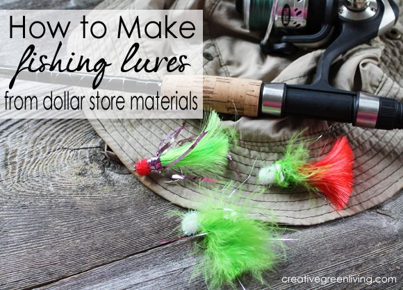 some fishing lures on top of a wooden table with the words how to make fishing lures from dollar store materials