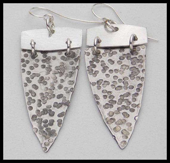 HAMMERED SHIELDS  Handforged Hammered by sandrawebsterjewelry Soldered Silver Teardrop Earrings, Silver Soldered Teardrop Earrings, Silver Teardrop Soldered Earrings, Nickel-free Pewter Silver Earrings, Irish Ring, Unique Sterling Silver Jewelry, Pewter Earrings, Big Statement Earrings, Metal Clay Jewelry