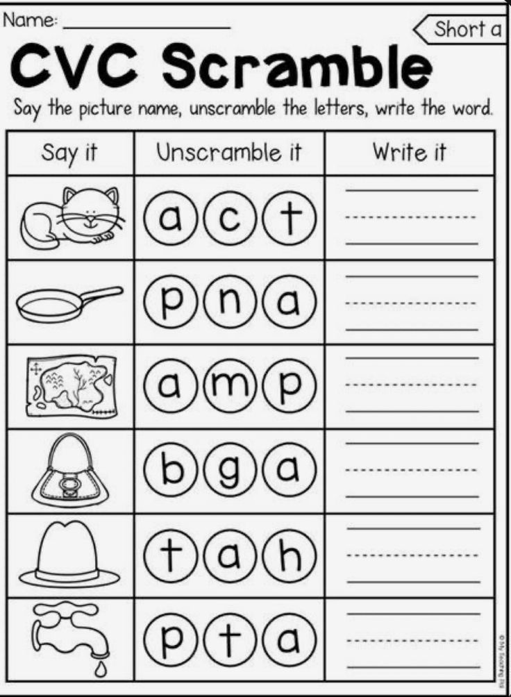 cvc scramble worksheet with pictures and words