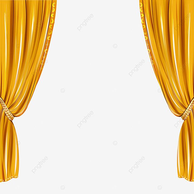 an open yellow curtain with gold beading on the edges, curtains, drapes png and psd