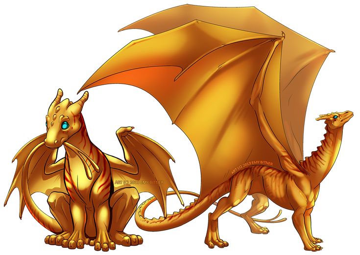 a golden dragon sitting next to another yellow dragon