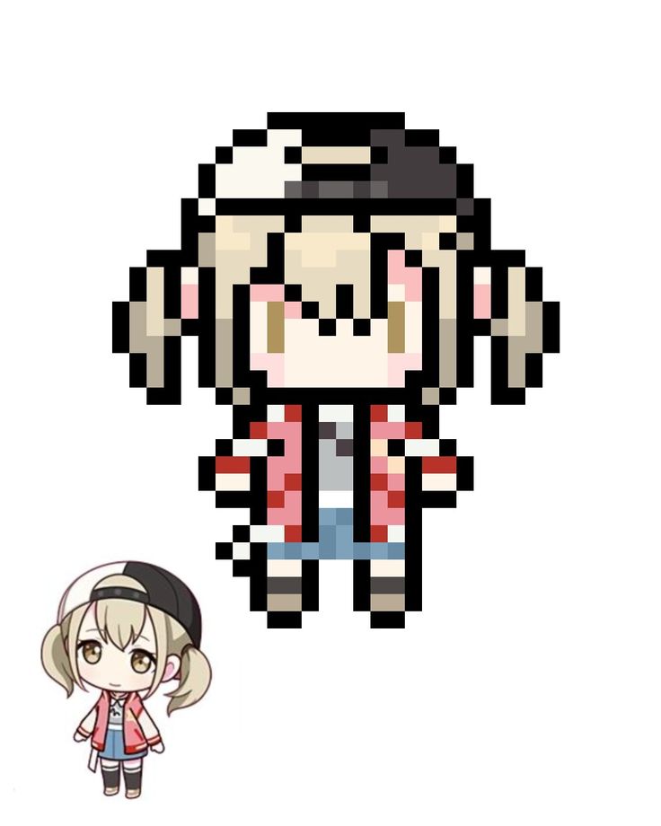 the pixel art is made to look like an anime character