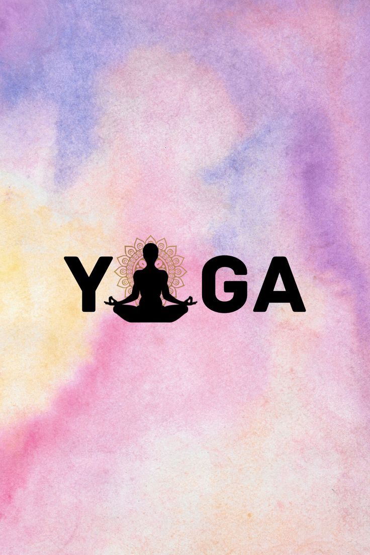 the word yoga written in black on a watercolor background with a silhouette of a person meditating