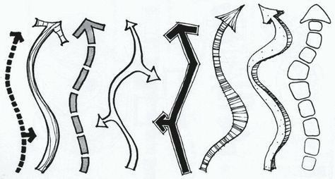 four different types of arrows drawn in black and white