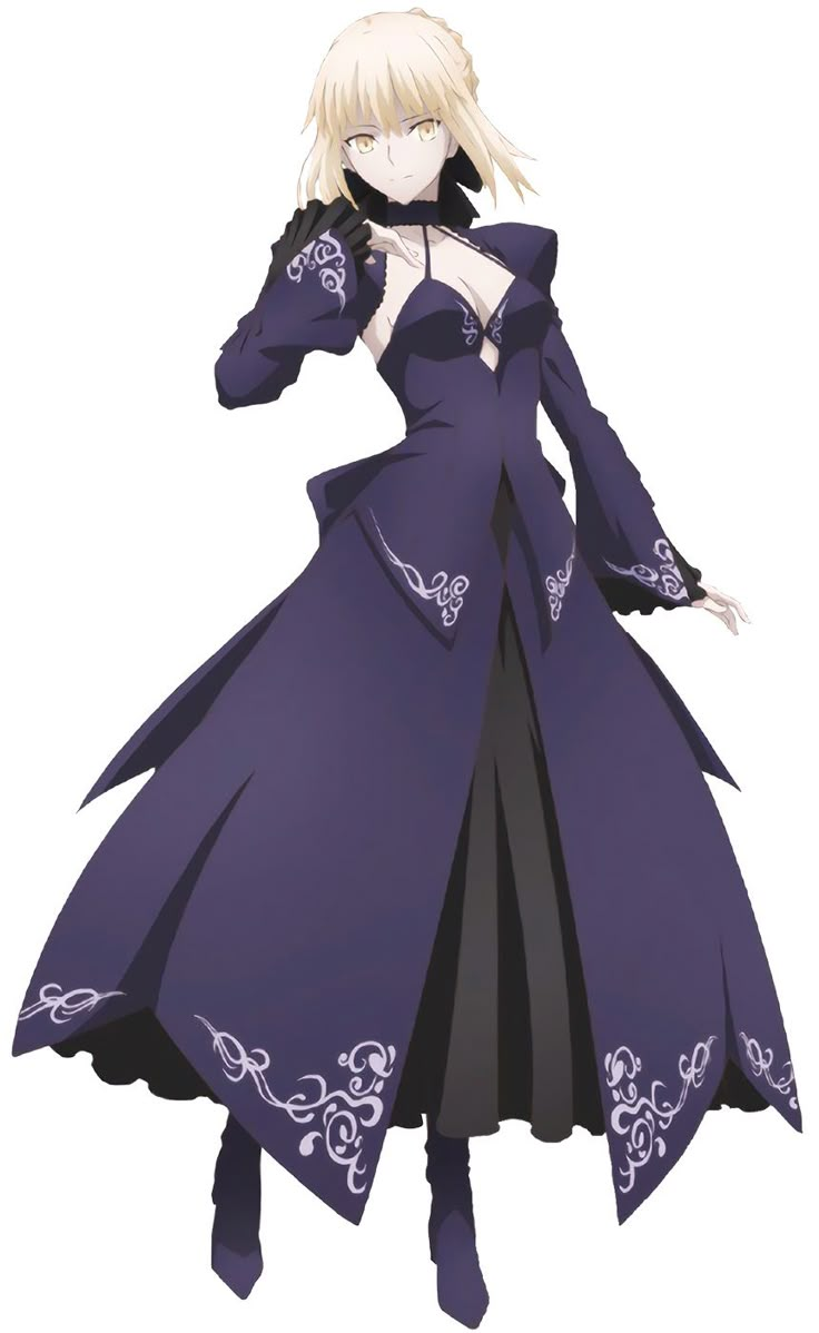 an anime character wearing a long purple dress