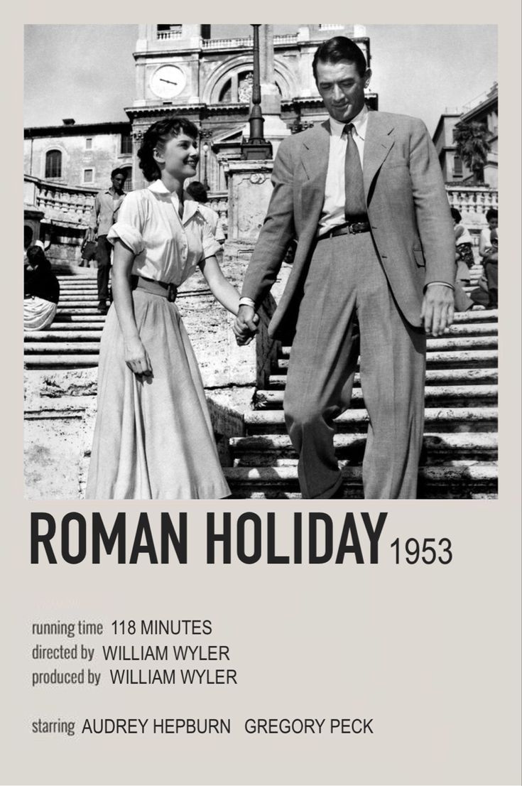 an advertisement for the movie roman holiday 1953 with two people holding hands and looking at each other