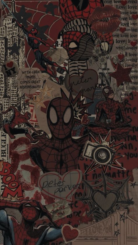 spider - man collage with graffiti on it