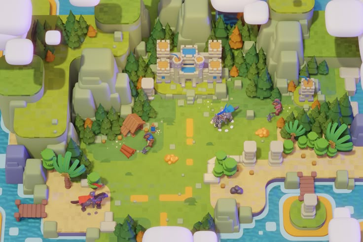 an aerial view of a small town in the game animal crossing, with trees and buildings