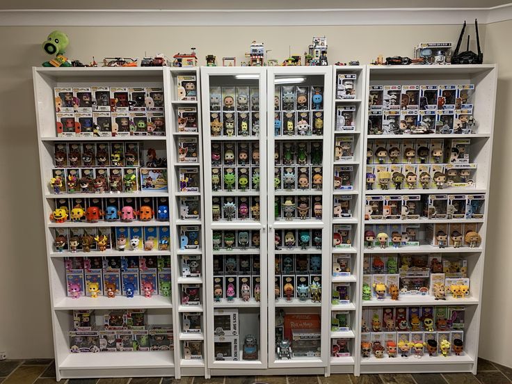 the shelves are filled with many different kinds of toys