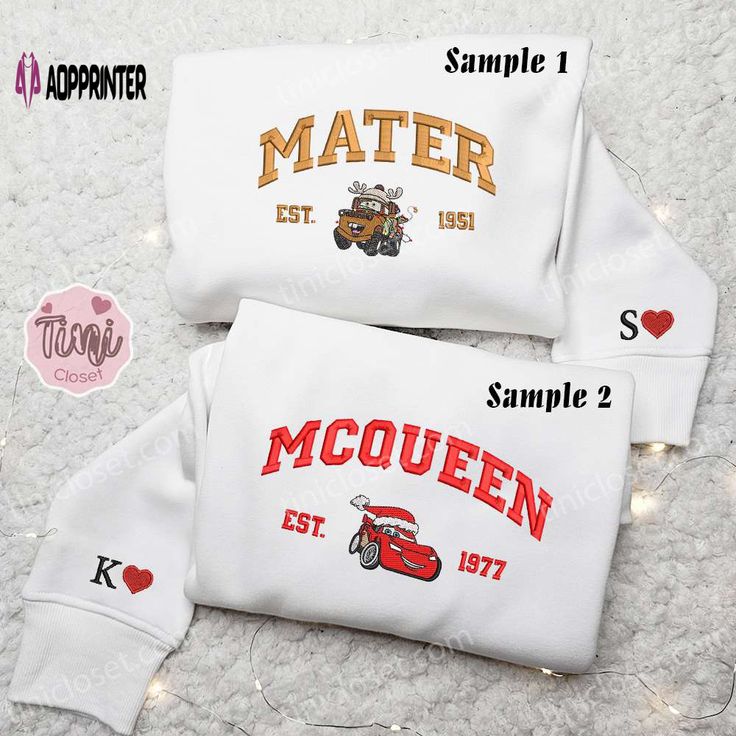 Introducing the Mater and McQueen Christmas Embroidered Couple Shirt, an absolute must-have for Disney fans this holiday season! Featuring adorable Mater And Mcqueen, Disney Mater, Iconic Clothing, Couple Shirt, Christmas Gathering, Disney Couples, Disney Sweatshirts, Christmas Couple, Couple Matching