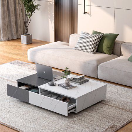 If you're always losing your TV remote and your apartment is cluttered with stuff scattered everywhereit's time to tidy upThis coffee table is the perfect size for placing in front of a couchnot too smallnot too bigAnd the height is just right for pulling it closer to the sofa for snacks while watching your favorite movieProduct Features Modern style walnut coffee table with two storage spaces Marble finish One packaging Two color patchwork design Product Information Main Material:Wood Wood Ton Walnut Coffee Table Modern, White Coffee Table, Style Coffee Table, Black And White Coffee, Marble Finish, Coffee Table Rectangle, Living Room Organization, Walnut Coffee Table, Table For Living Room